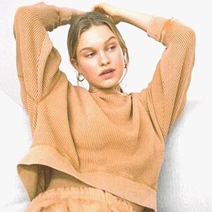 Urban Outfitters Luciana Waffle Thermal Cotton Golden Mustard Top Size Small